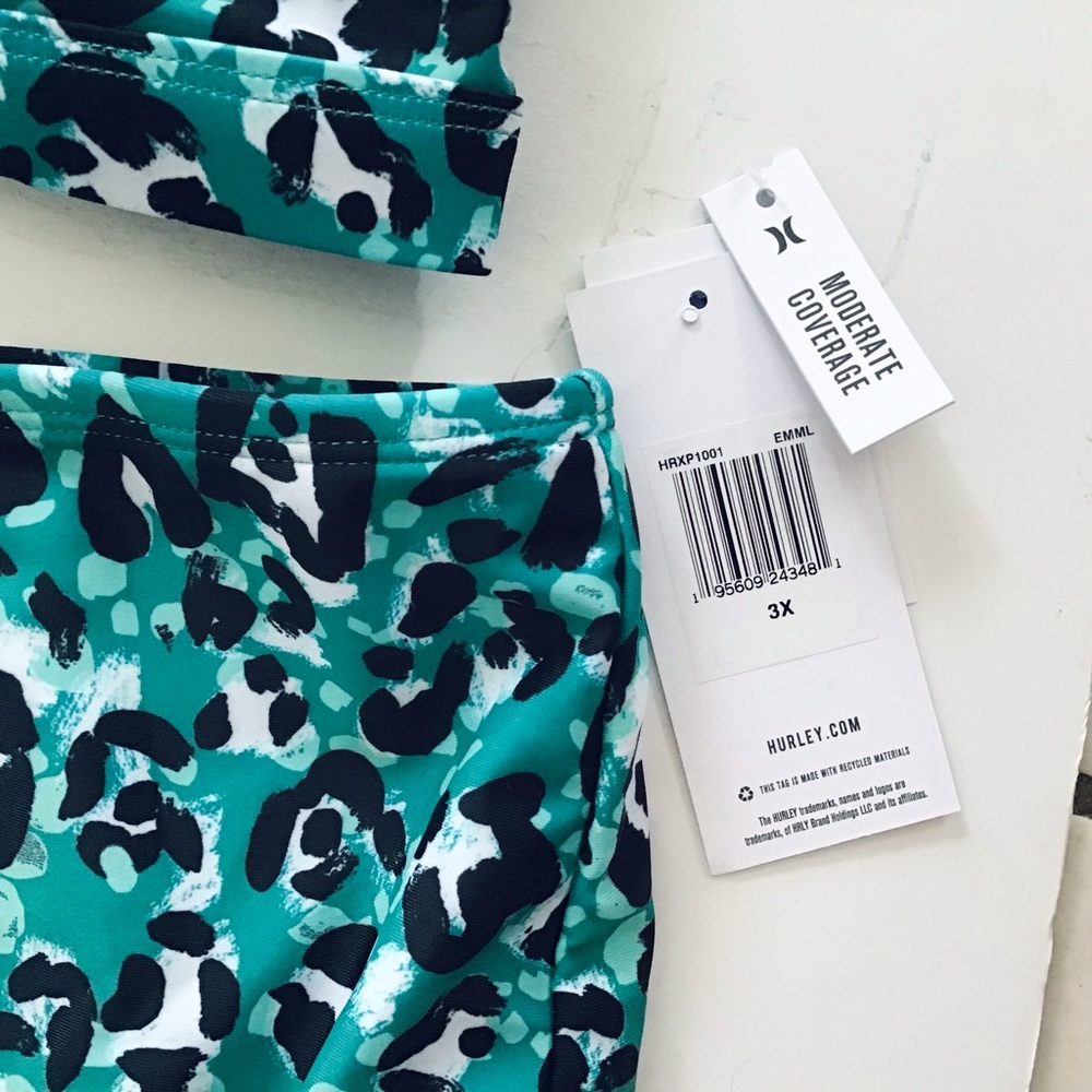 HP🎉 Hurley green, black and white animal print two piece bathing suit NWT - Picture 7 of 16